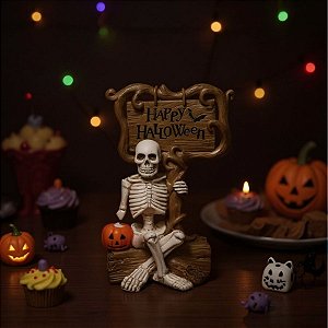 Enfeite Decorativo Halloween - Caveira Sombria "Happy Halloween" - 13cm - 1 unidade - Cromus - Rizzo