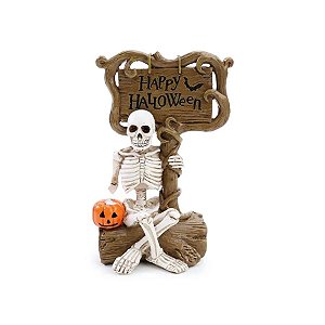 Enfeite Decorativo Halloween - Caveira Sombria "Happy Halloween" - 13cm - 1 unidade - Cromus - Rizzo