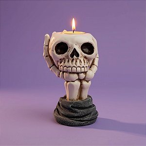 Enfeite Decorativo Halloween - Castiçal Decorativo Mão com Crânio - 13cm - 1 unidade - Cromus - Rizzo