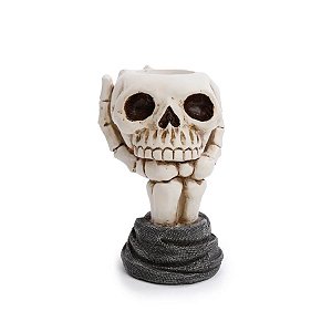 Enfeite Decorativo Halloween - Castiçal Decorativo Mão com Crânio - 13cm - 1 unidade - Cromus - Rizzo