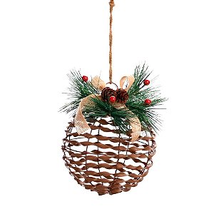Bola de Natal Rattan com Laço Xadrez - Marrom - 1 unidade - Cromus - Rizzo