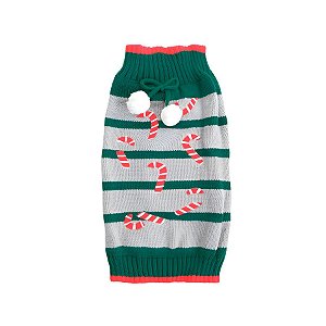 Roupa para Pet de Natal - Candy Cane Vermelho/Verde/Cinza - 37cm - 1 unidade - Cromus - Rizzo