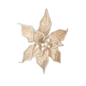 Poinsetia Decorativa de Natal - Veludo Champagne - 44cm - 1 unidade - Rizzo