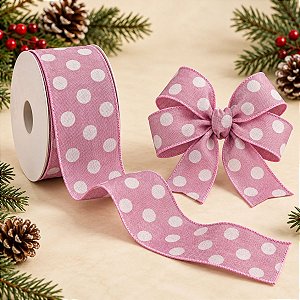 Fita Decorativa de Natal - Poá Rosa Bebê - 6,5x914cm - 1 unidade - Rizzo