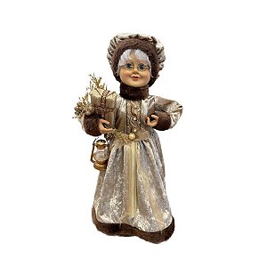 Enfeite de Natal mamãe Noel em pé - Marrom - 45cm - 1 unidade - Rizzo