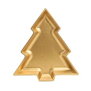 Prato Decorativo de Madeira - Pinheiro - Ouro - 30cm - 1 unidade - Cromus - Rizzo