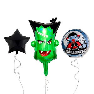 Kit Buquê Balões Halloween Frankenstein - Buquê com 5 Balões - 1 unidade - Rizzo