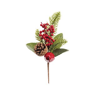 Pick de Natal - Folhas, Frutas e Pinha - 25cm - 1 unidade - Cromus - Rizzo