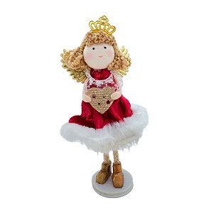 Enfeite Decorativo de Natal - Anjo Vermelho Coração - 16cm - 1 unidade - Cromus - Rizzo