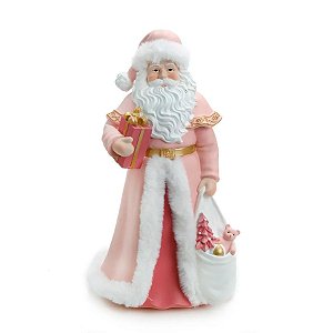 Papai Noel Decorativo com Presentes - Rosa,Branco e Dourado - 31cm  - 1 unidade - Cromus - Rizzo