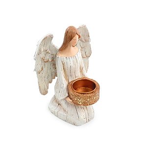 Anjo decorativo Porta Vela - Branco e Marrom - 18Cm - 1 unidade - Cromus - Rizzo