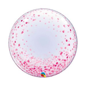 Balão de Festa Bubble 24" - Pontos de Confete Rosa - 1 unidade - Qualatex - Rizzo