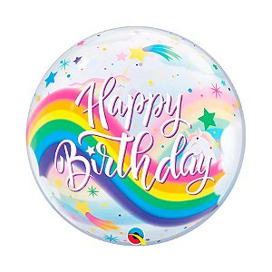 Balão de Festa Bubble 24" 61cm - Arco Íris Unicórnios - 1 unidade - Qualatex - Rizzo