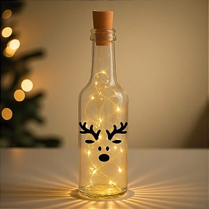 Garrafa de Vidro Long Neck com Rolha LED - Rena de Natal - 1 unidade - Rizzo