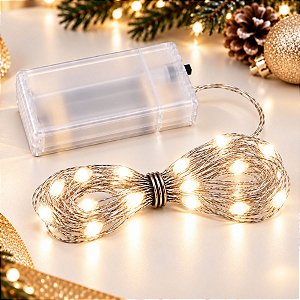 Cordão de Led Fio de Fada - Branco Quente - 5m - Uso com 3 Pilhas AA - 1 unidade - Rizzo