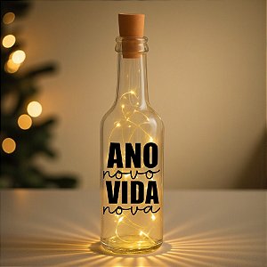 Garrafa de Vidro Long Neck com Rolha LED - Ano Novo, Vida Nova - 1 unidade - Rizzo