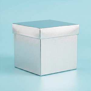 Caixa Cubo Para Presente Metalizada com Textura Prata 12x12x12cm - 10 unidades - ASSK - Rizzo