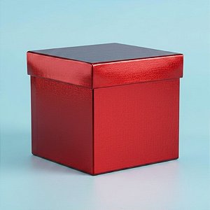 Caixa Cubo Para Presente Metalizada com Textura Vermelho 10x10x10cm - 10 unidades - ASSK - Rizzo