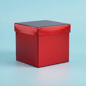 Caixa Cubo Para Presente Metalizada com Textura Vermelho 8x8x8cm - 10 unidades - ASSK - Rizzo