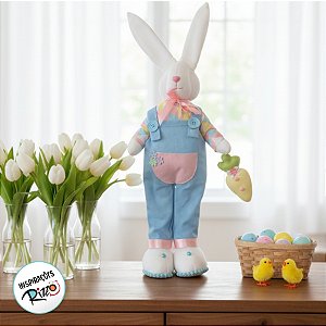 Coelho Decorativo Em Pé com Cenoura - Rosa/Azul - 1 unidade - Rizzo