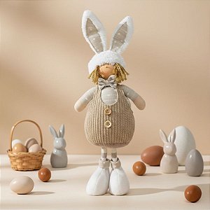Boneco de Páscoa - Criança em Pé com Orelhas de Coelho - Bege  - 1 unidade - D&A Decor - Rizzo