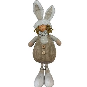 Boneco de Páscoa - Criança em Pé com Orelhas de Coelho - Bege  - 1 unidade - D&A Decor - Rizzo