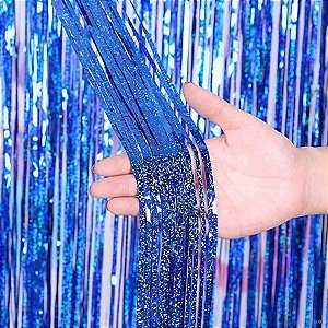 Cortina Decorativa Metalizada Azul com Glitter L1 x A2 m - 1 unidade - Rizzo