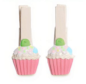 Prendedor Cupcake - Branco/Rosa/Verde - 1 unidade - Cromus - Rizzo