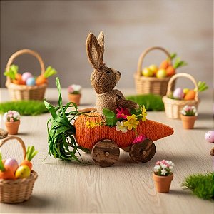 Coelho em Carro Cenoura 27,5cm - 1 unidade - Cromus - Rizzo