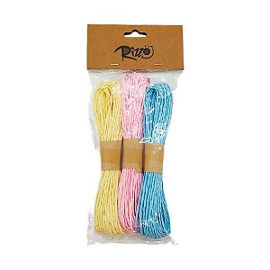 Kit Fios Decorativos de Papel Torcido Azul, Amarelo e Rosa - 10m - 1 unidade - Rizzo
