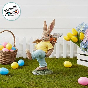 Coelho Carregando Pá e Cesta de Cenouras Decorativo 22cm - 1 unidade - Cromus - Rizzo
