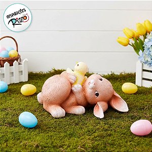 Coelho Brincando com Pintinho Decorativo - 1 unidade - Cromus - Rizzo