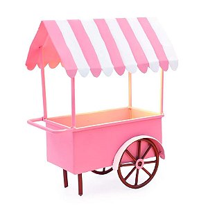 Mini Carrinho Pipoca Decorativo - Rosa/Branco  - 1 unidade - Cromus - Rizzo