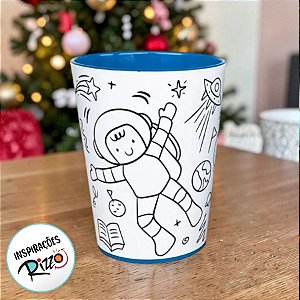 Copo Para Colorir Color Cup Astronauta - Azul - 10cm - 1 unidade - Rizzo