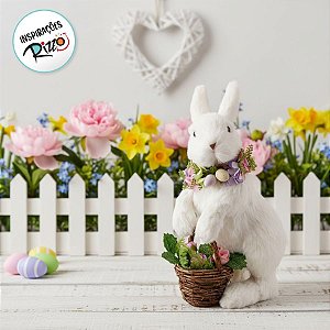 Coelho Decorativo em Pé com Cesta de Flores - Páscoa - 1 unidade - Cromus - Rizzo