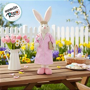 Coelha Decorativa com Pijama e Filhote - Rosa - 1 unidade - Rizzo