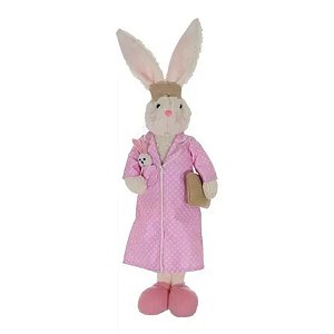 Coelha Decorativa com Pijama e Filhote - Rosa - 1 unidade - Rizzo