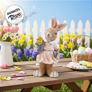 Coelha Decorativa com Pá e Vaso de Flores - 1 unidade - Cromus - Rizzo