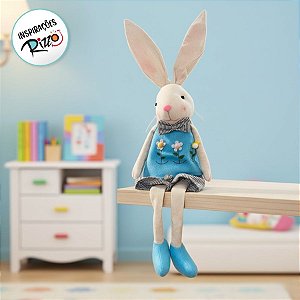 Coelho Decorativo Sentado - Branco/Azul - M - 1 unidade - Rizzo