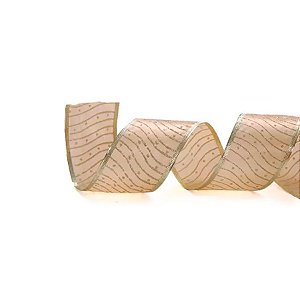 Fita Decorativa Aramada com desenhos ondas e pontos Glitter  - Dourado/Rose - 3,8cmX9,14m - 1 unidade - Cromus - Rizzo