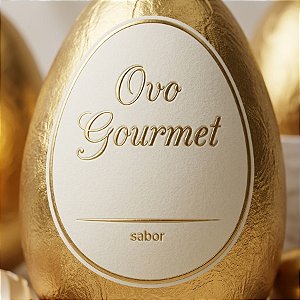 Adesivo "Ovo Gourmet Branco" - Ref.2144 - Hot Stamping - Dourado - 40 unidades - Stickr - Rizzo