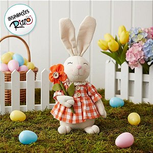 Coelha Decorativa Xadrez com Flor - 45cm - 1 unidade - Cromus - Rizzo