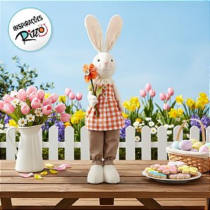 Coelha Decorativa em Pé Xadrez Colorido com Flor - 62cm - 1 unidade - Cromus - Rizzo
