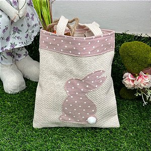 Bolsa de Tecido Silhueta de Coelho Pontilhada - Rosa - 20x18cm - 1 unidade - Cromus - Rizzo