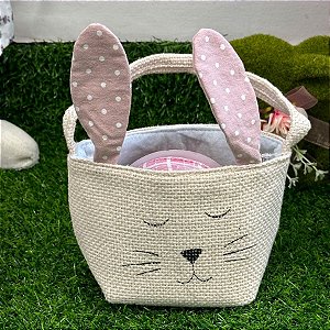 Bolsa Coelho com Rosto e Orelhas Dormindo - Rosa - 12x18cm - 1 unidade - Cromus - Rizzo