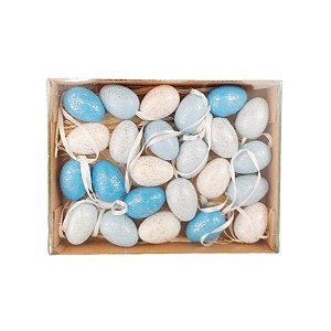 Bandeja com Ovos Decorativos - Azul/Branco - 1 unidade - Rizzo