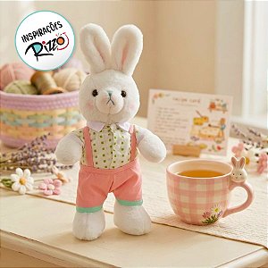 Coelho de Pelúcia com Camisa Pontilhada de Quadrados Verdes - 38cm - 1 unidade - Rizzo