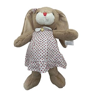 Coelha de Pelúcia com Vestido Pontilhado Vermelho - 42cm - 1 unidade - Rizzo