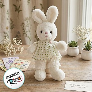 Coelha de Pelúcia com Vestido de Quadrados Verdes - 38cm - 1 unidade - Rizzo
