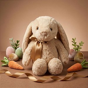 Coelho de Pelúcia com Laço - Marrom - 31cm - 1 unidade - Cromus - Rizzo